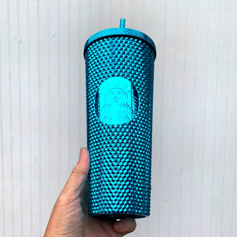 Metallic aqua blue Starbucks tumbler 24 oz NEW